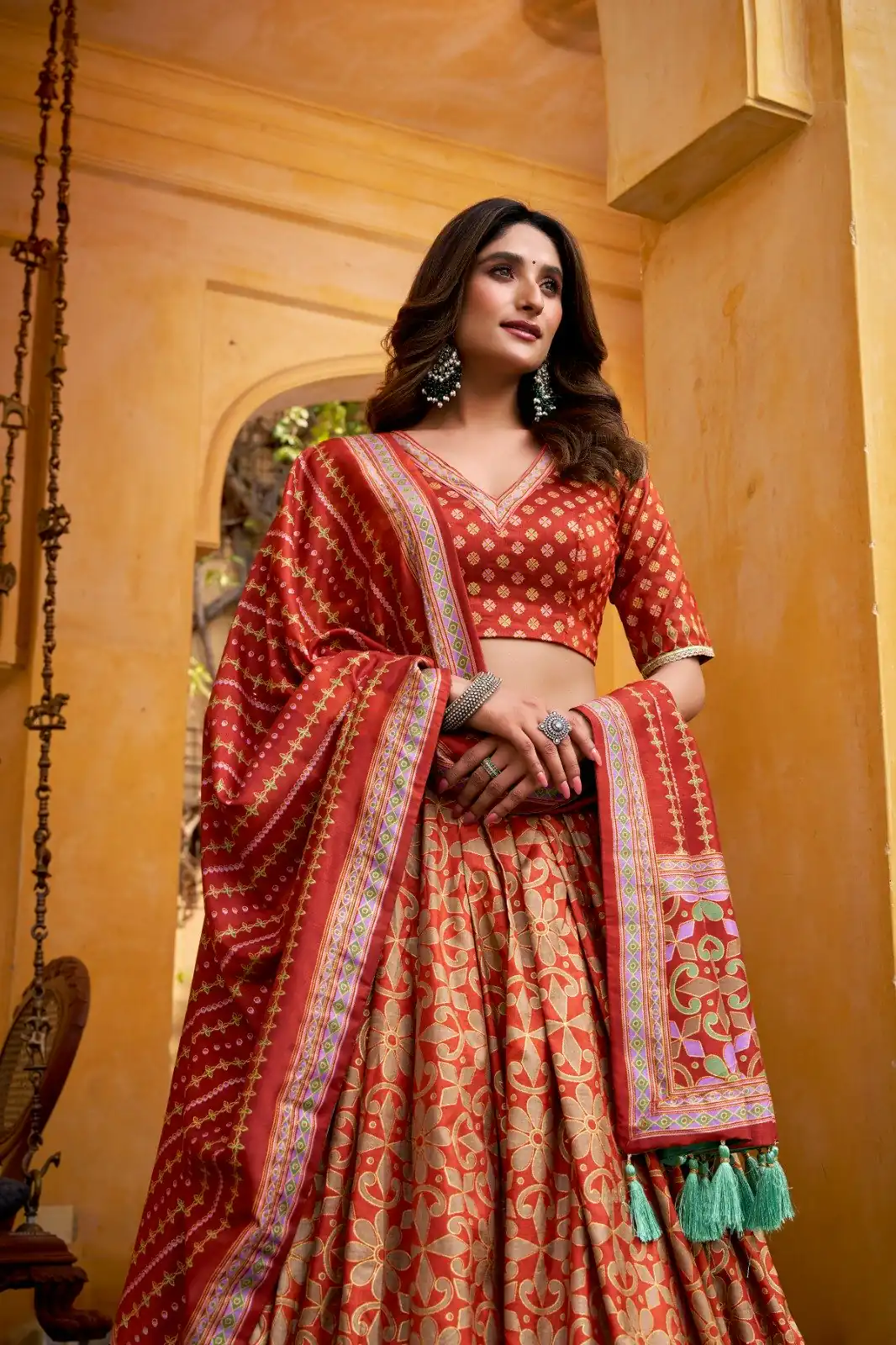 Orange Tasar Silk Gotta Patti Lace Work Lehenga Choli - Image 4