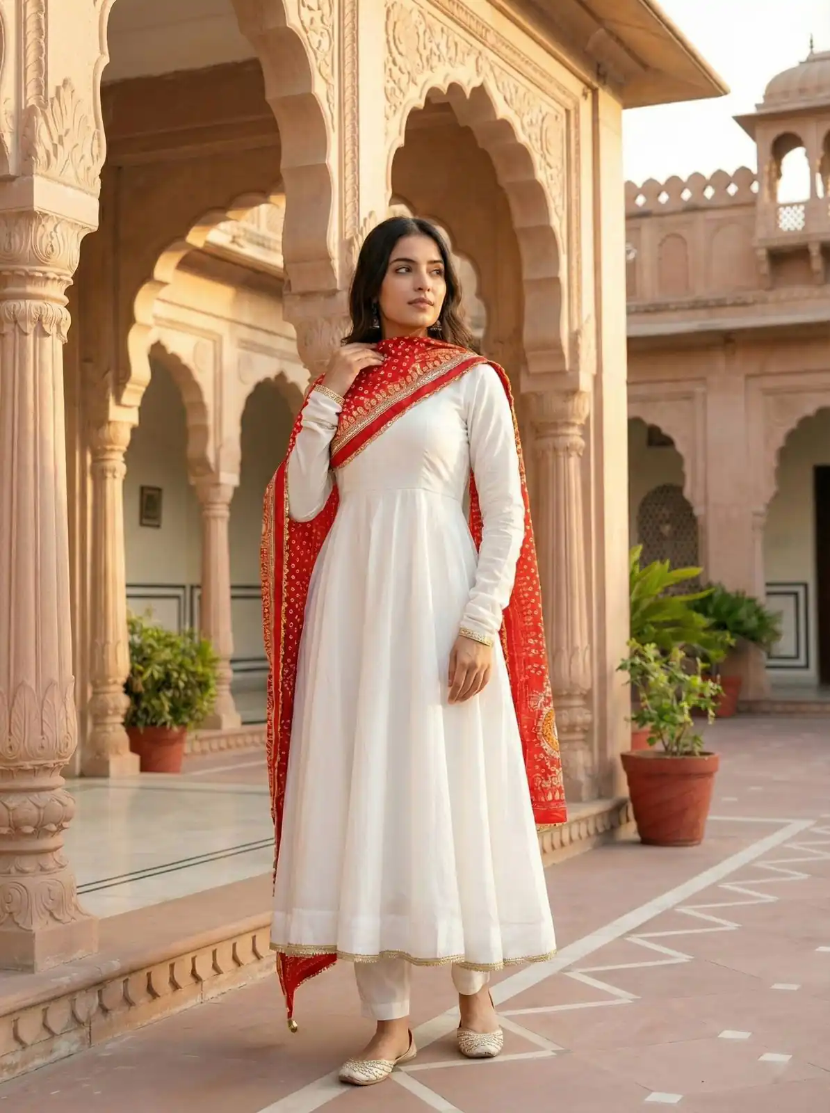 White Roman Silk Digital Print Lace Work Gown - Image 3