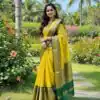 Yellow Soft Lichi Silk Lace Work Border Saree