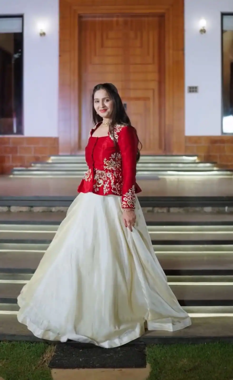 Red Chinon Embroidery Work Lehenga Choli