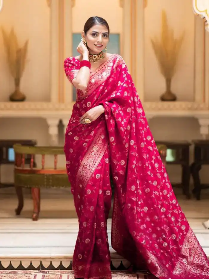 Pink Soft Lichi Silk With Jacquard Work Saree