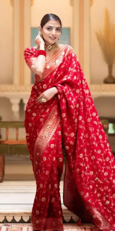 Red Soft Lichi Silk With Jacquard Work Saree