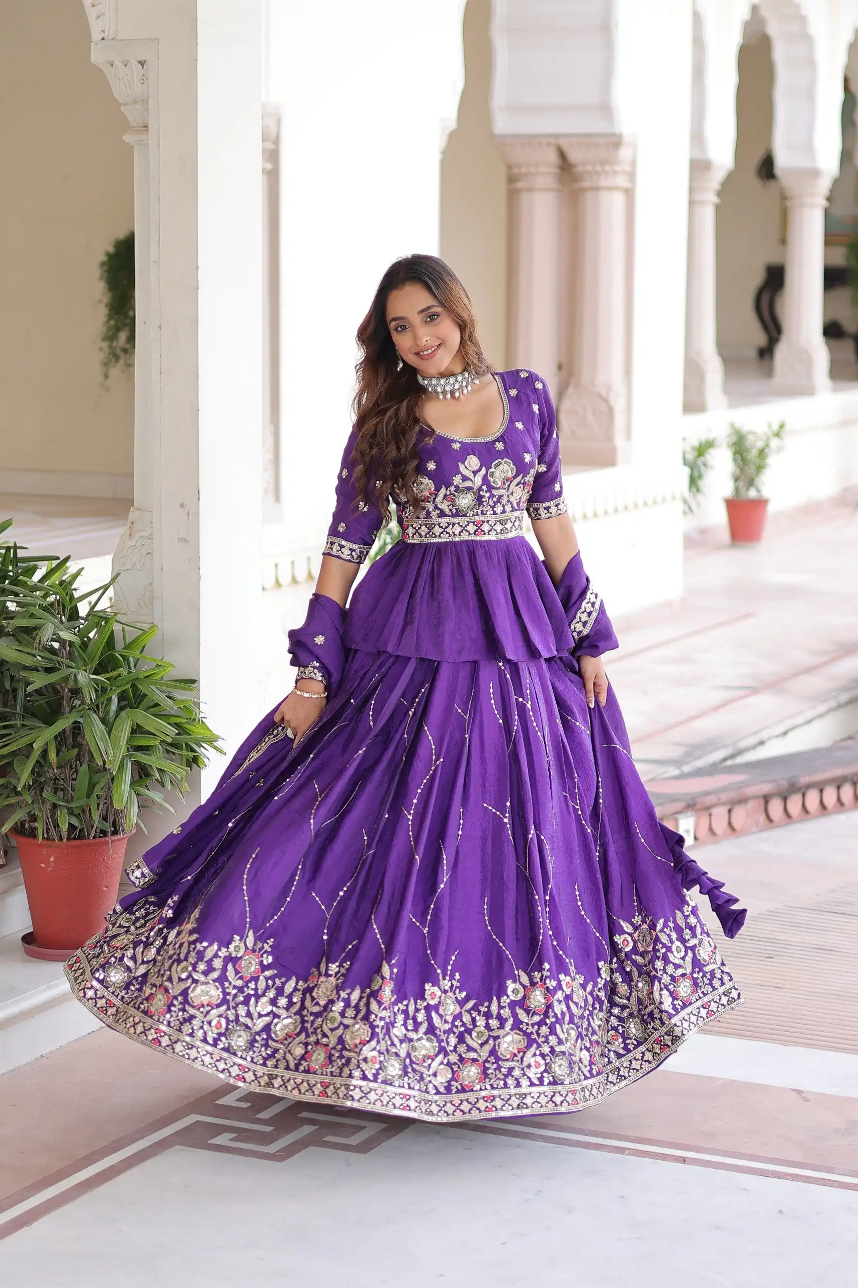 Purple Gold Crush Embroidery Zari Work Lehenga Choli