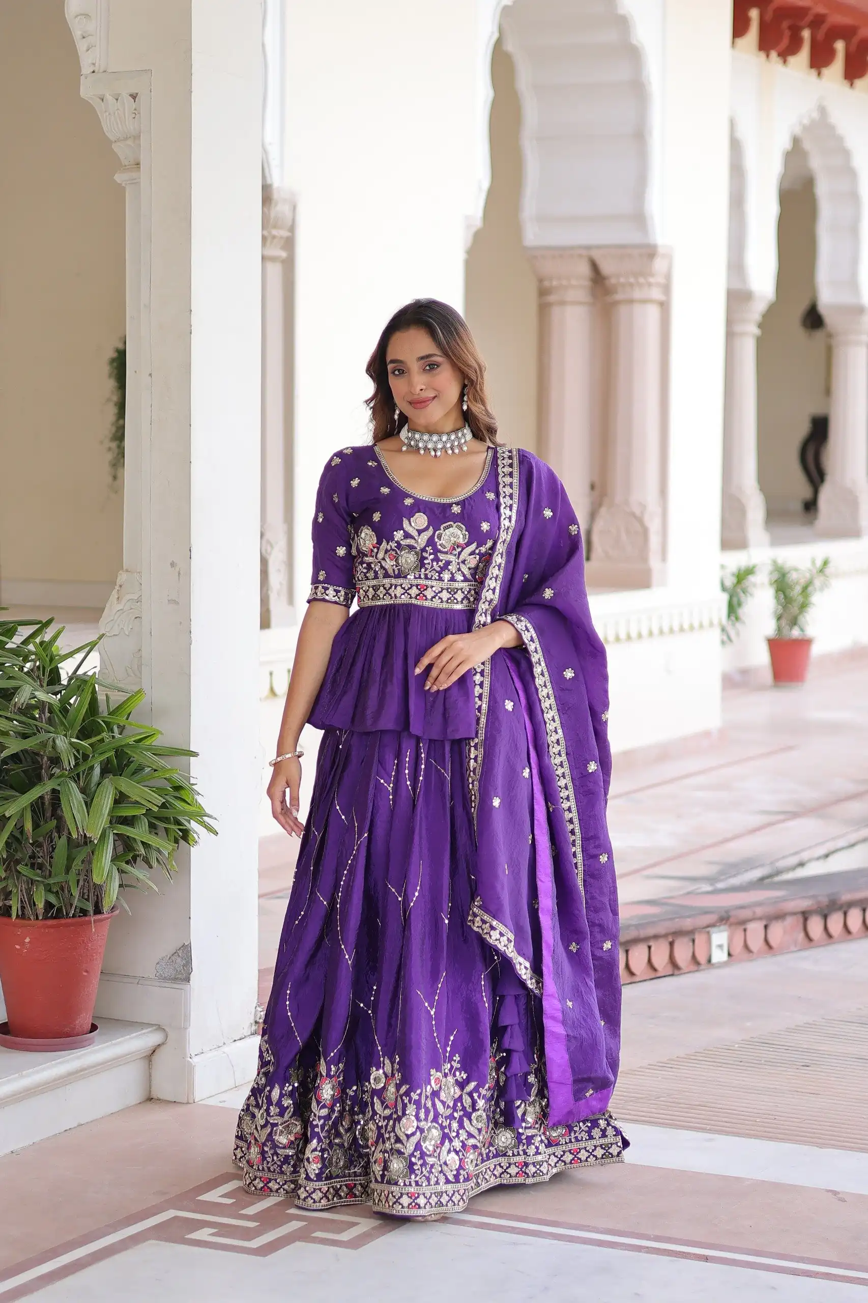 Purple Gold Crush Embroidery Zari Work Lehenga Choli - Image 7