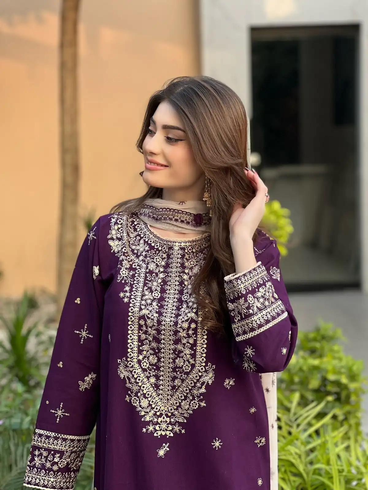 Wine Faux Georgette Sequence Work Salwar Suit - Image 3