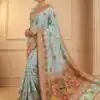 Sky Blue Soft Pashmina Lace Zari Work Saree
