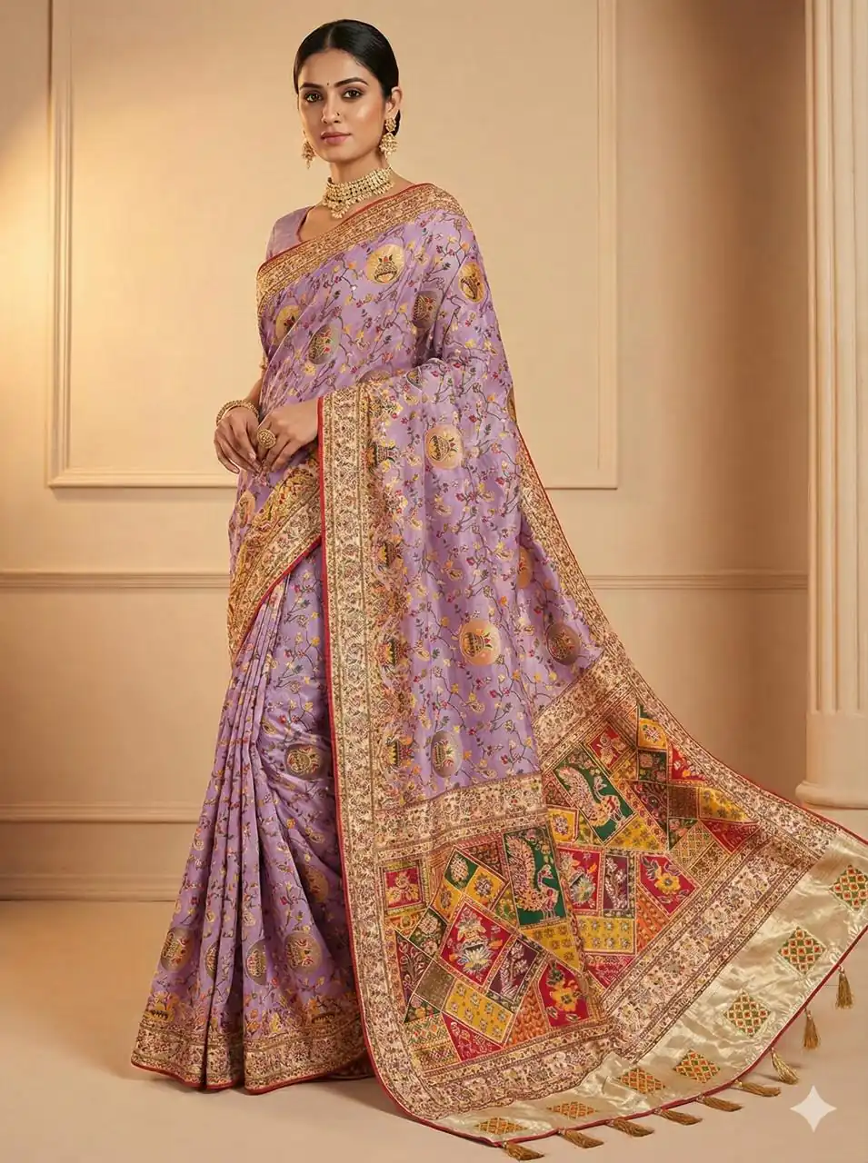 Lavender Soft Pashmina Lace Zari Work Saree