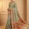 Pista Soft Pashmina Lace Zari Work Saree