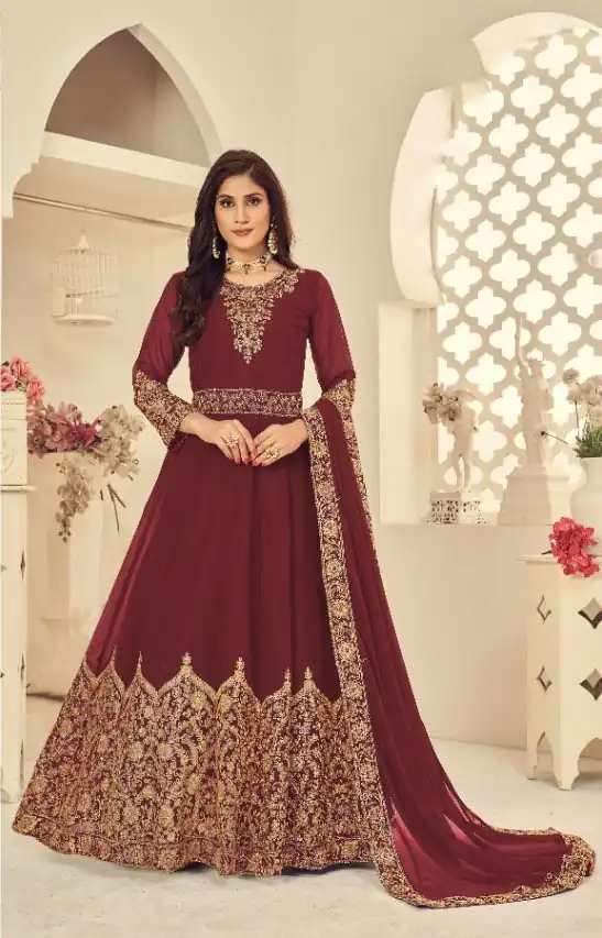 Maroon Georgette Stone Work Salwar Suit