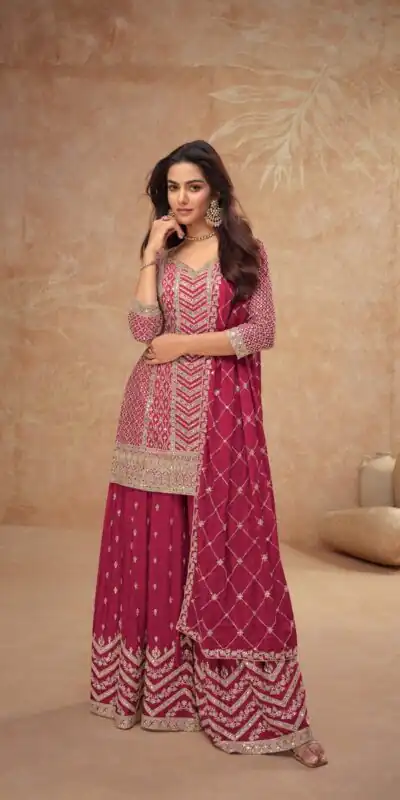 Red Chinon Sequence Work Salwar Suit