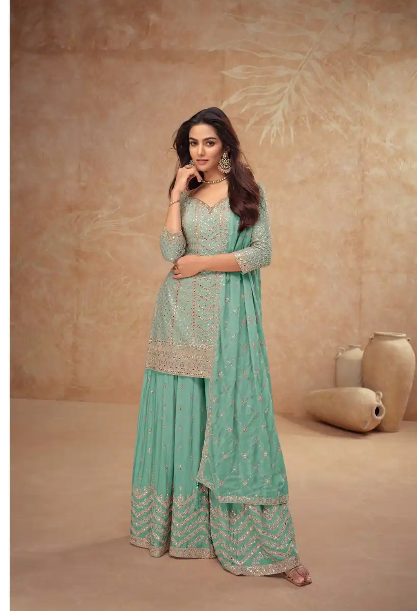 Sea Green Chinon Embroidery Work Salwar Suit