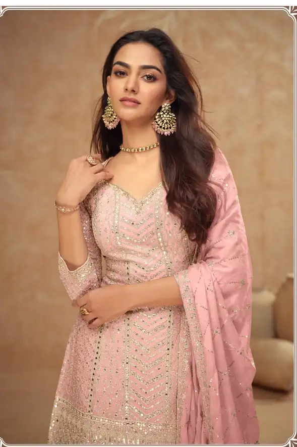Baby Pink Chinon Sequence Work Salwar Suit - Image 2
