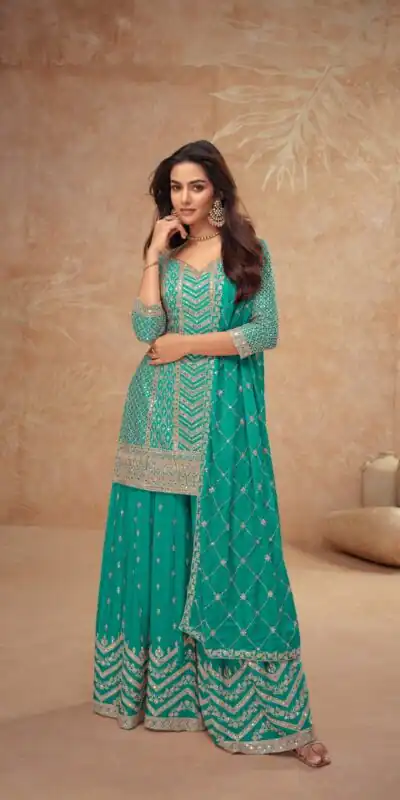 Firozi Chinon Sequence Work Salwar Suit