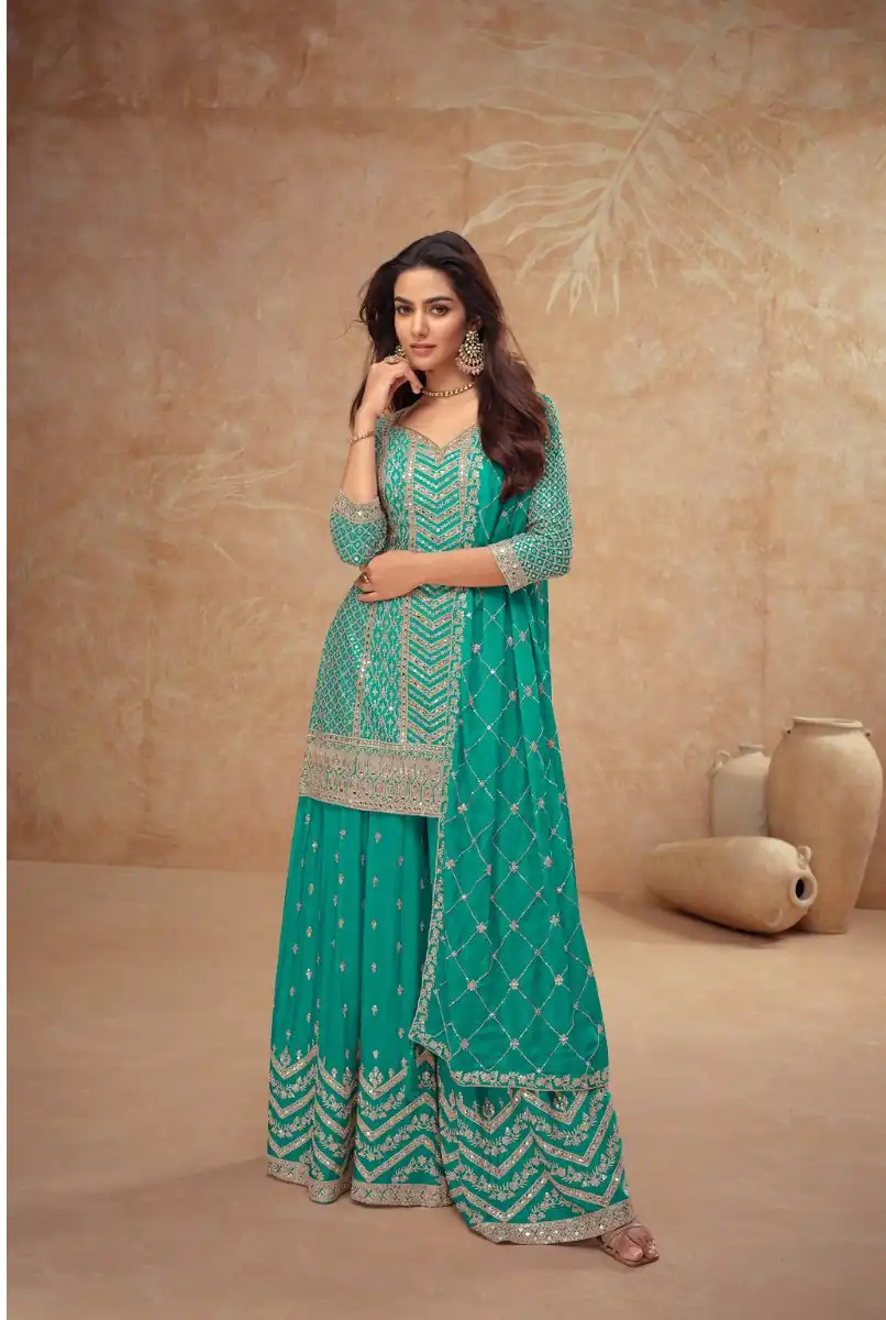 Firozi Chinon Sequence Work Salwar Suit