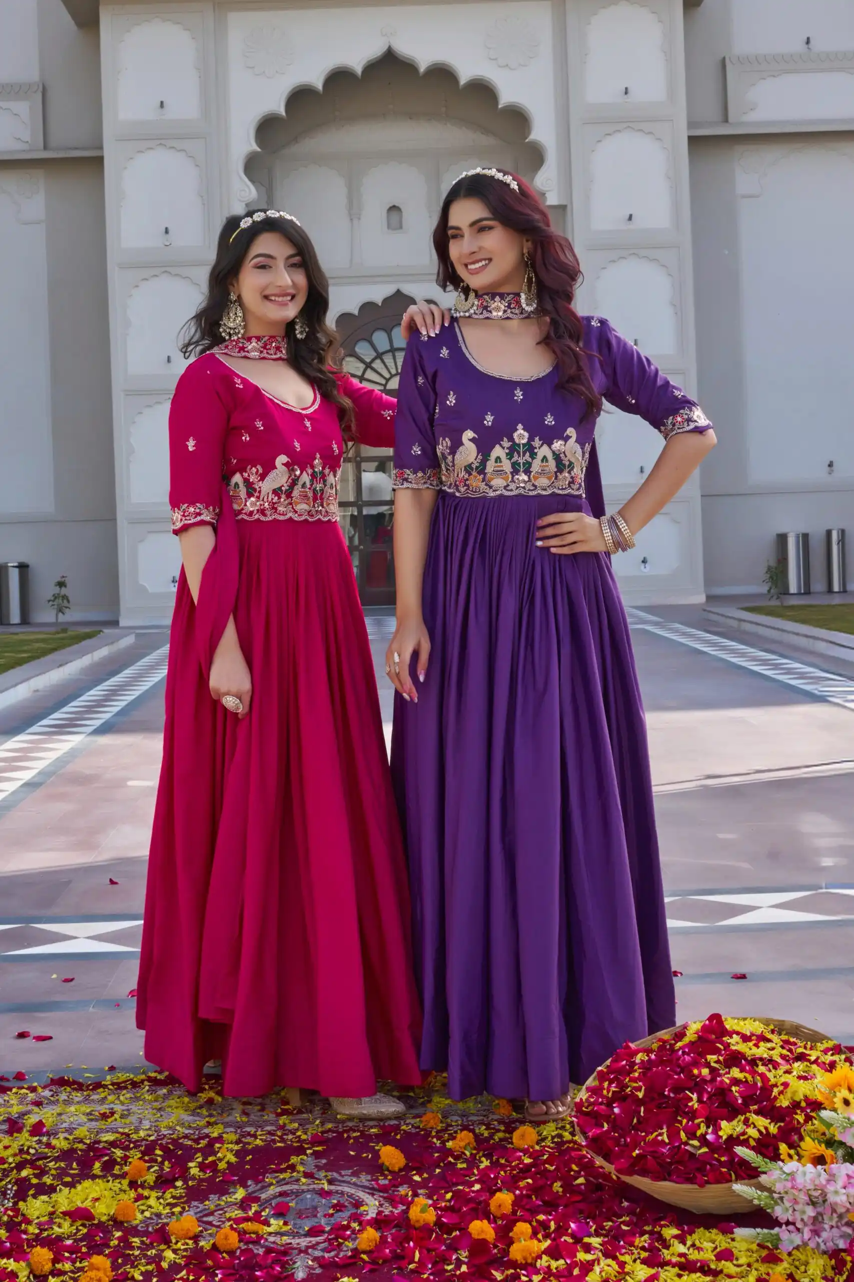 Pink Crap Silk Embroidery Work Gown - Image 2