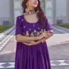 Purple Crap Silk Embroidery Work Gown