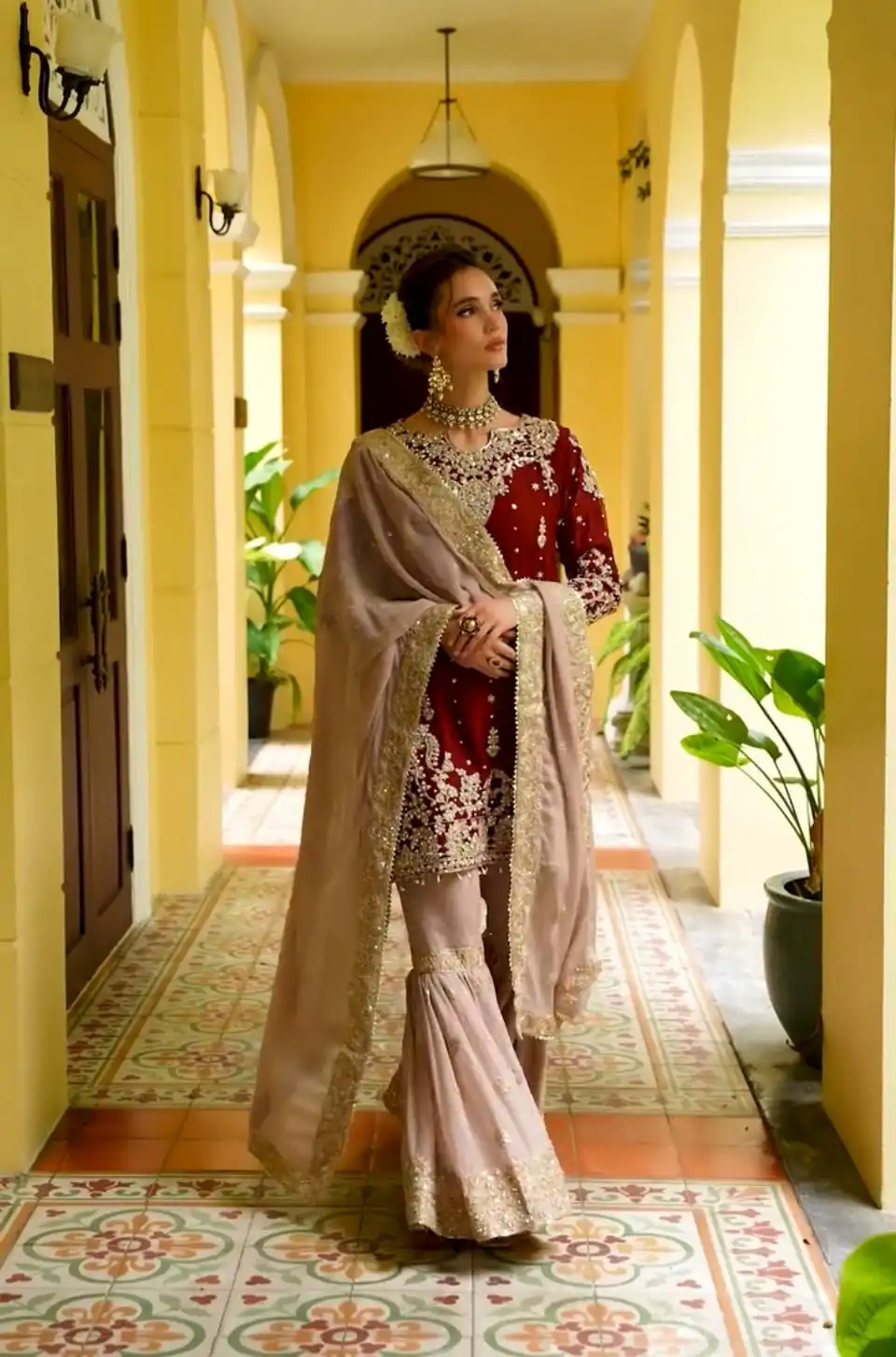 Maroon Fox Georgette With Embroidery Work Salwar Suit - Image 2