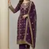 Wine Faux Georgette Sequence Work Salwar Suit