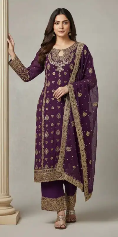 Wine Faux Georgette Sequence Work Salwar Suit
