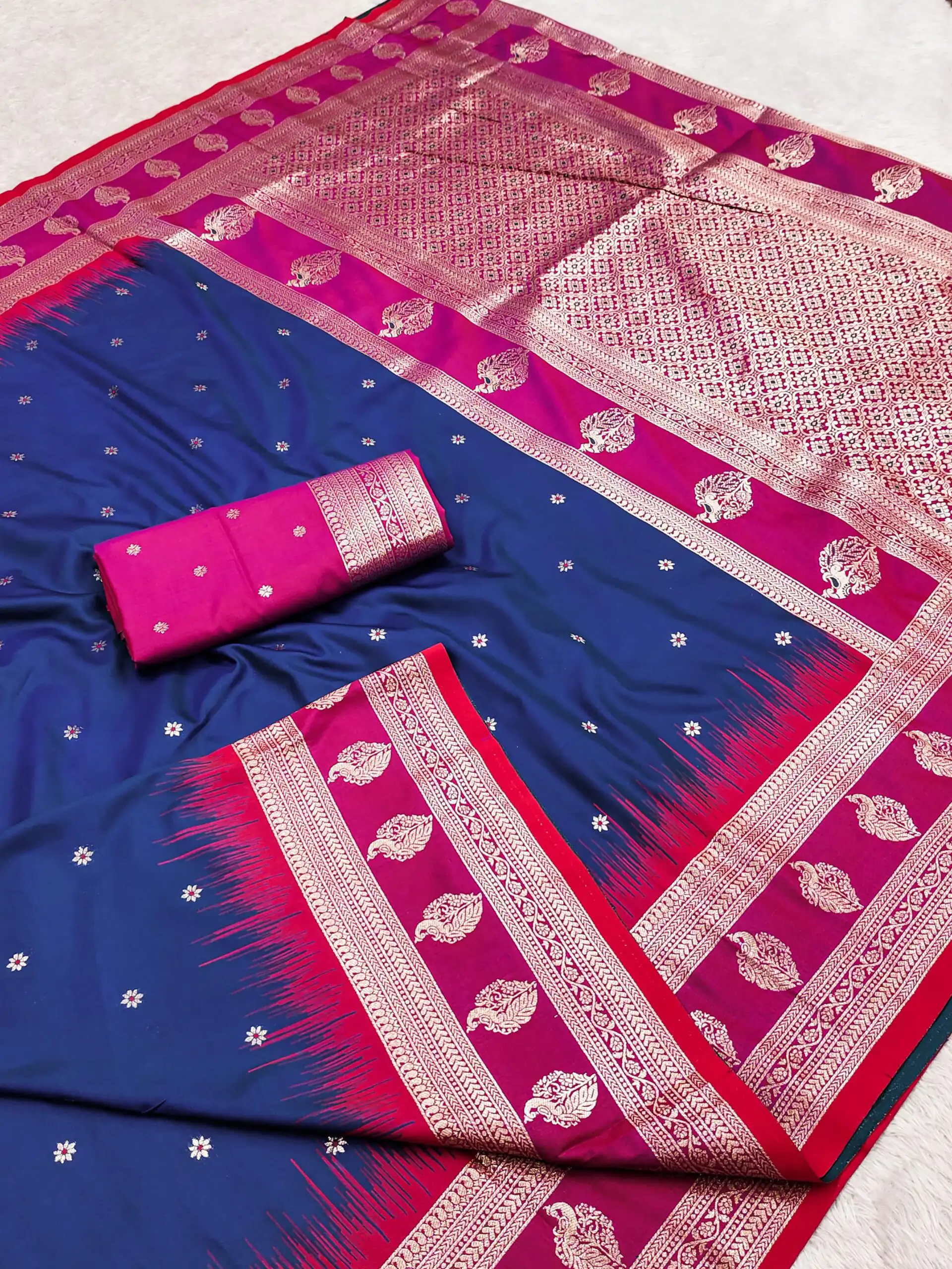 Navy Blue Banarasi Silk Zari Lace Work Saree