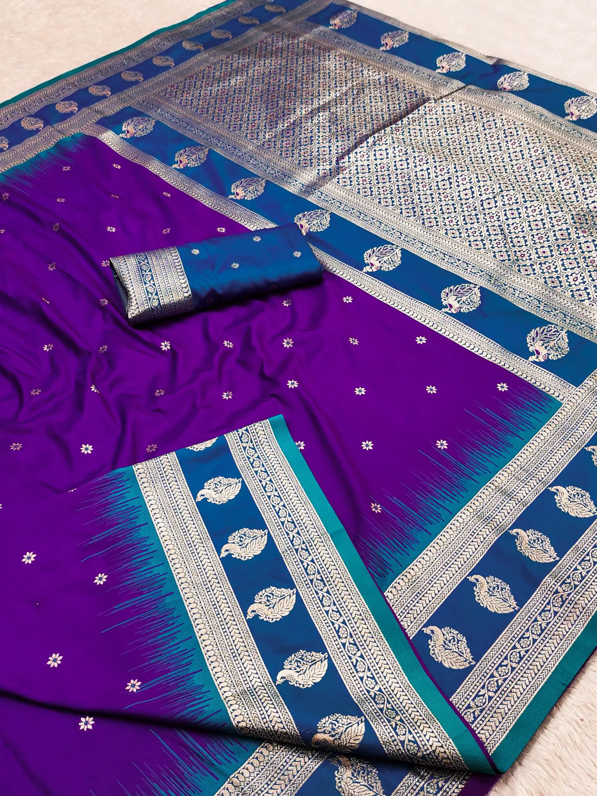 Purple Banarasi Silk Zari Lace Work Saree