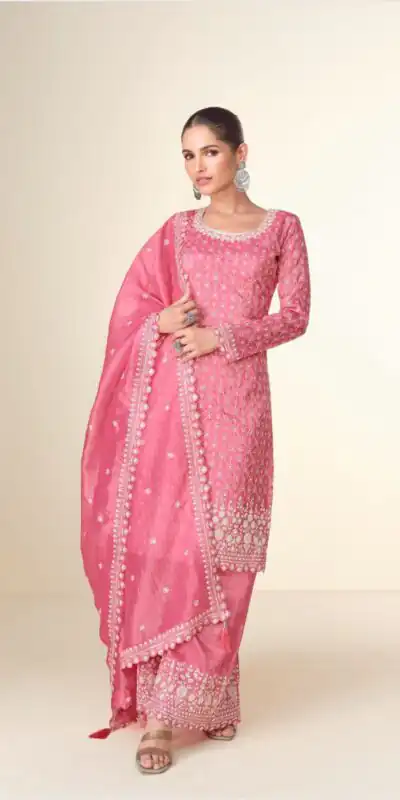 Pink Tissue Crush Embroidery Work Salwar Suit