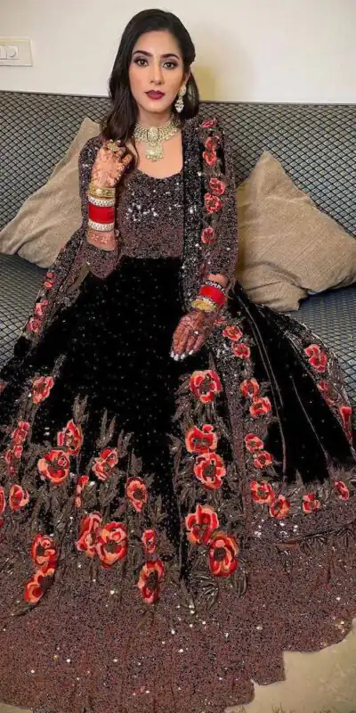 Black Georgette Embroidery Stone Work Gown