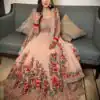 Peach Georgette Embroidery Stone Work Gown