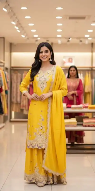 Yellow Chinon Sequence Work Salwar Suit