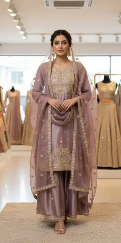 Light Pink Organza Sequence Work Salwar Suit