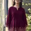 Wine Rayon Cut Work Embroidery Kurti