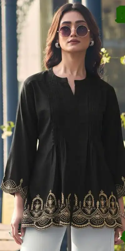 Black Rayon Cut Work Embroidery Kurti