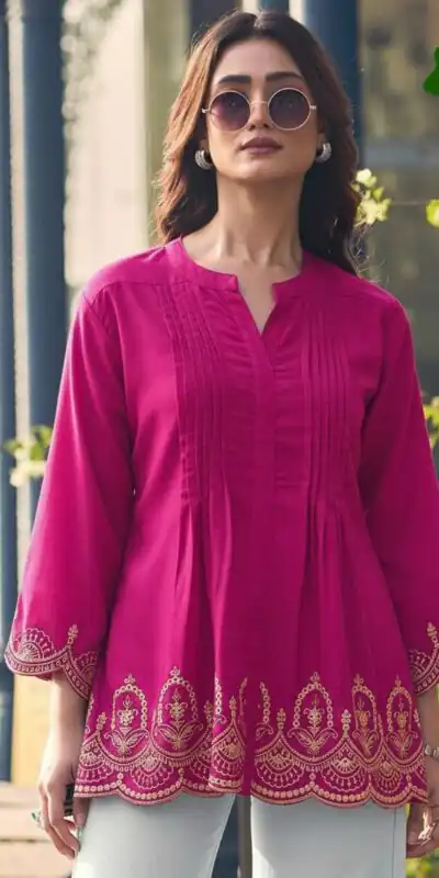 Pink Rayon Cut Work Embroidery Kurti