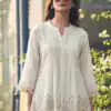 Cream Rayon Cut Work Embroidery Kurti
