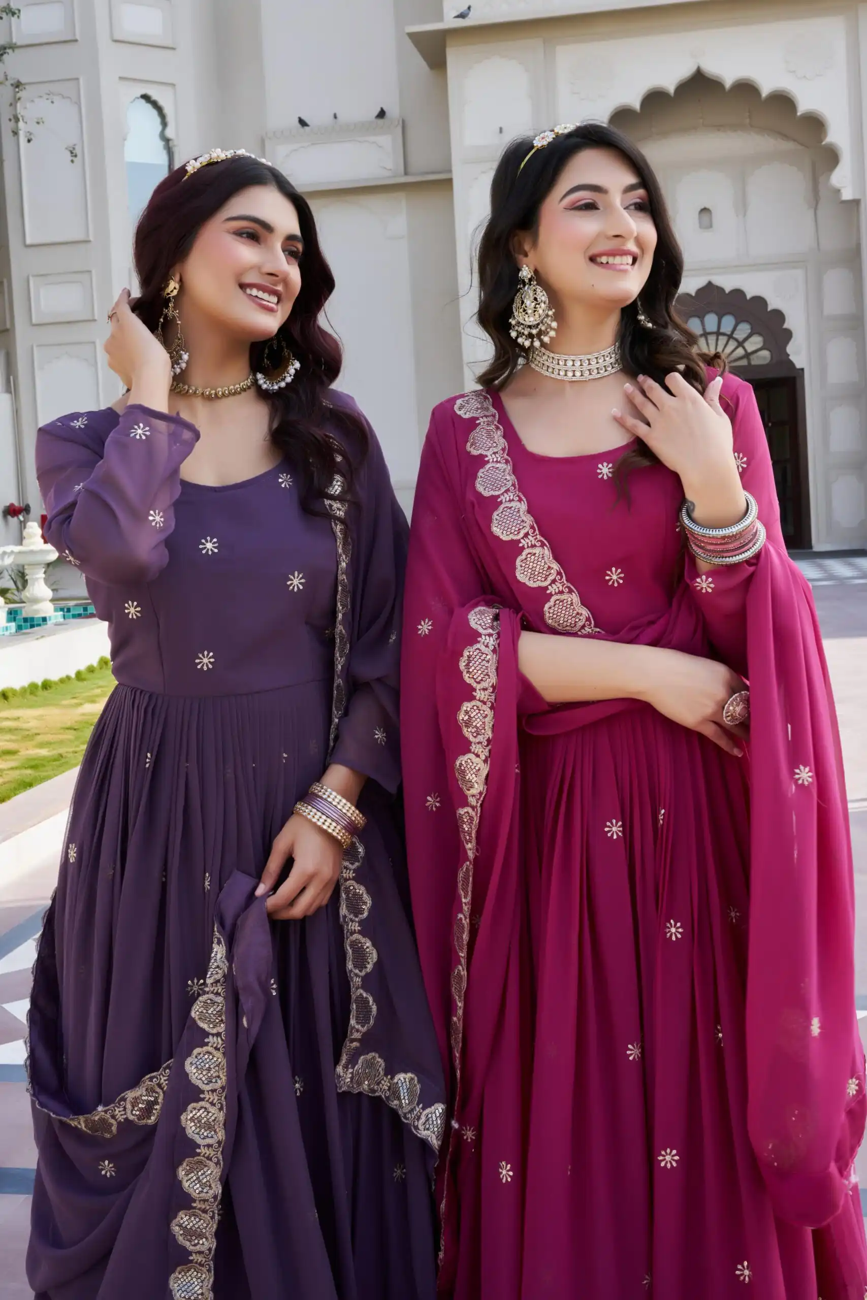 Pink Fox Georgette With Sequence Work Gown - Image 6