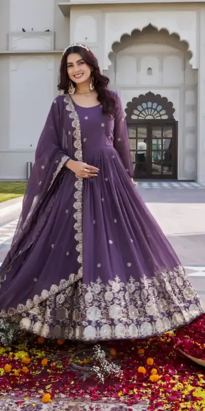 Lavender Fox Georgette With Sequence Work Gown