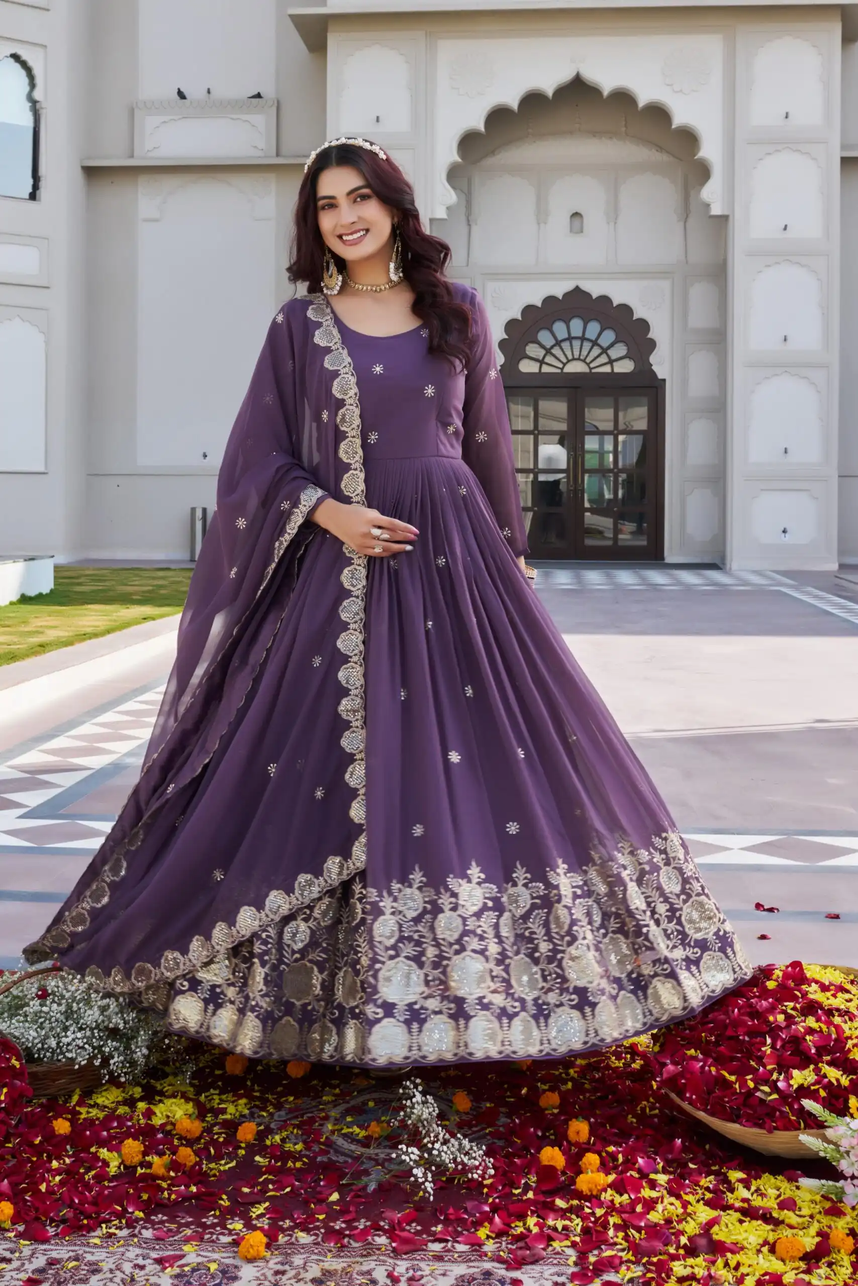 Lavender Fox Georgette With Sequence Work Gown