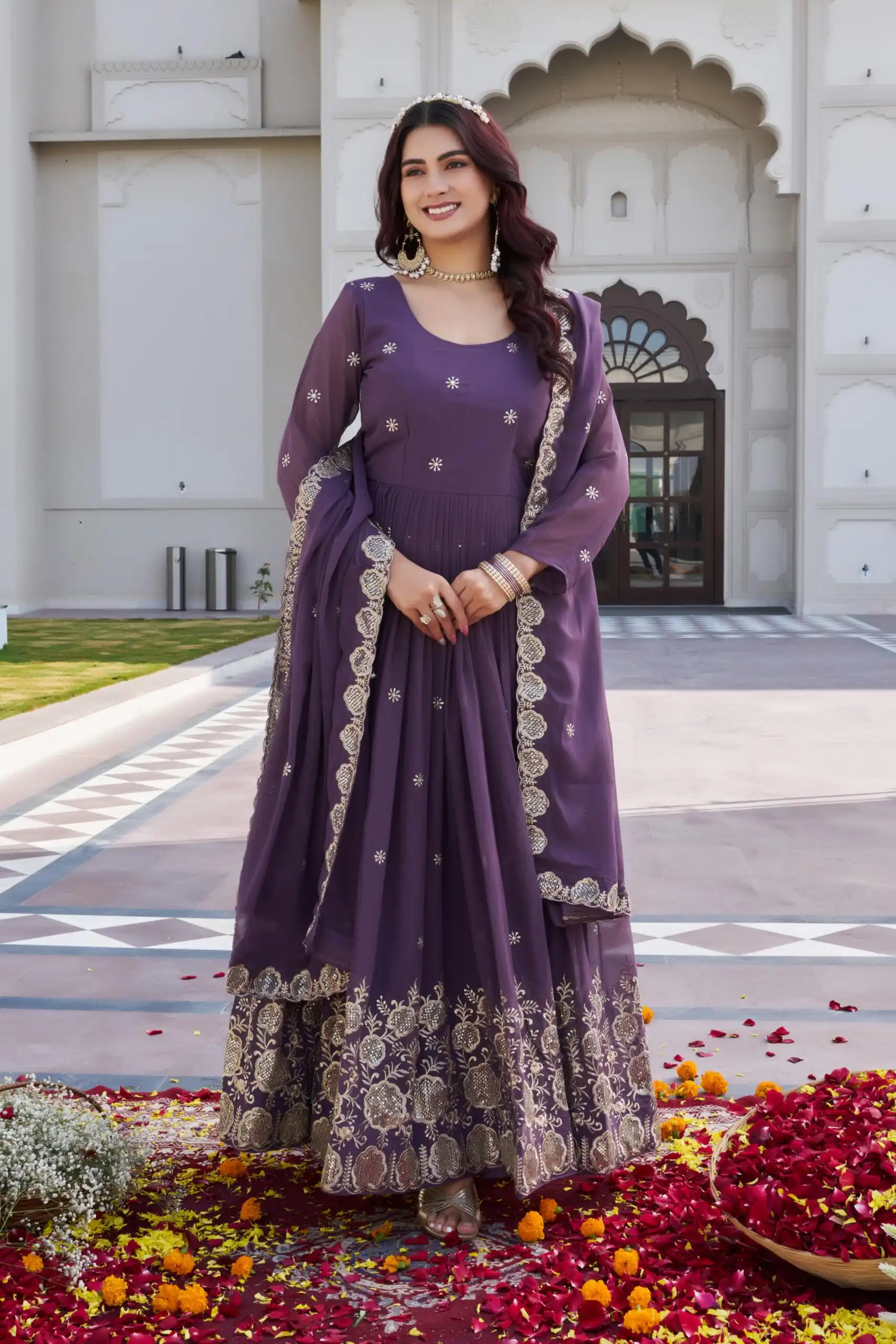 Lavender Fox Georgette With Sequence Work Gown - Image 2