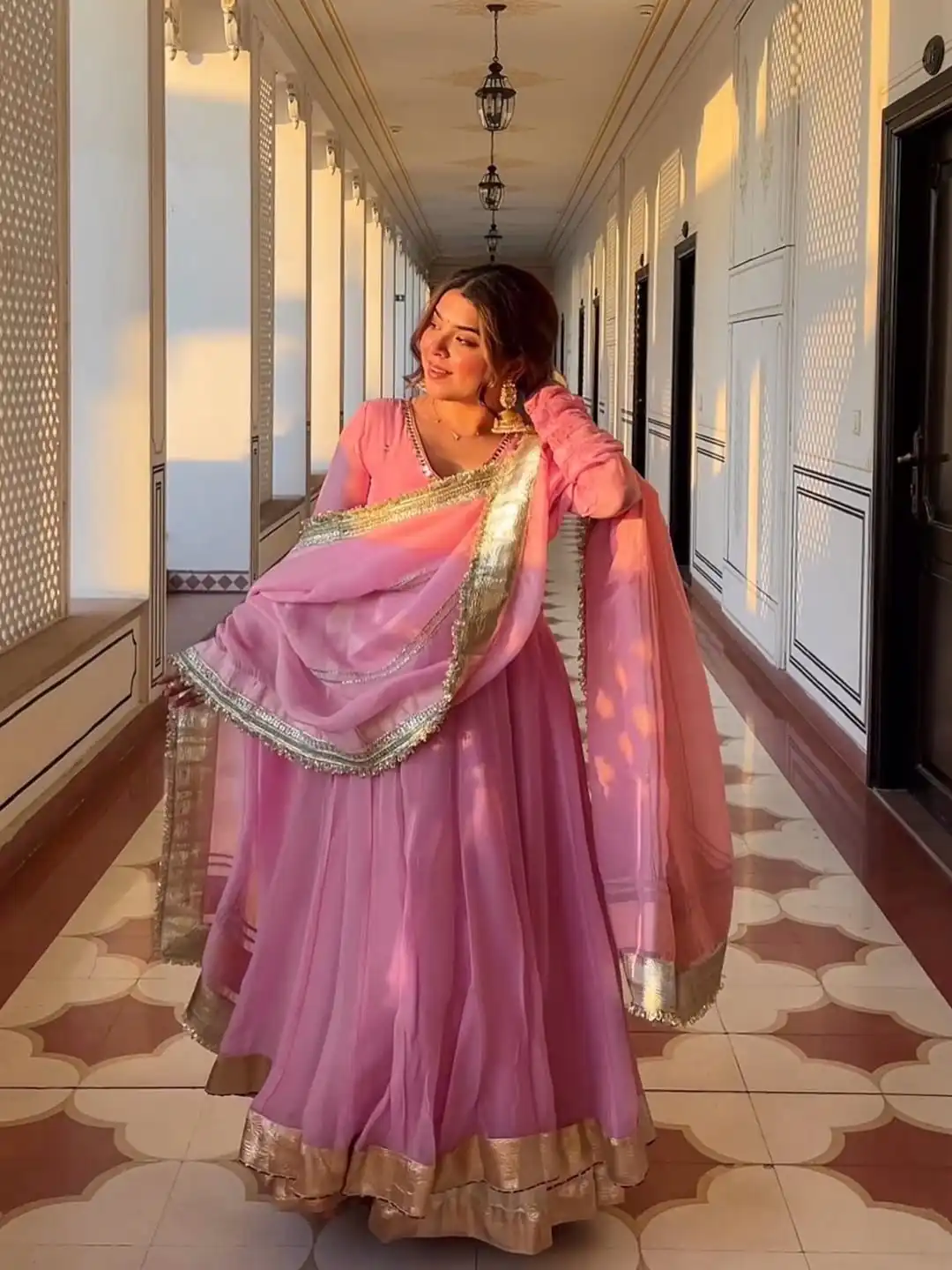 Pink Tabby Organza Embroidery Work Anarkali Suit - Image 5