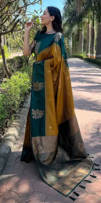 Mustered Lichi Silk Jacquard Saree