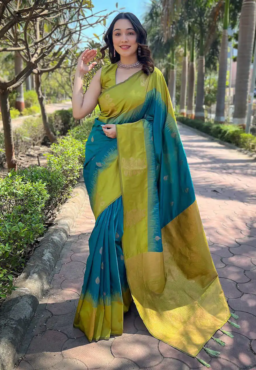 Blue Lichi Silk Jacquard Saree