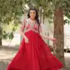 Red Faux Blooming Embroidery Zari Work Gown