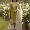 Mustered Organza Silk Embroidery Lace Work Salwar Suit