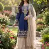 Blue Organza Silk Embroidery Lace Work Salwar Suit