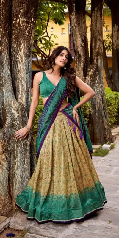 Firozi Vichitra Silk Printed Lehenga Choli