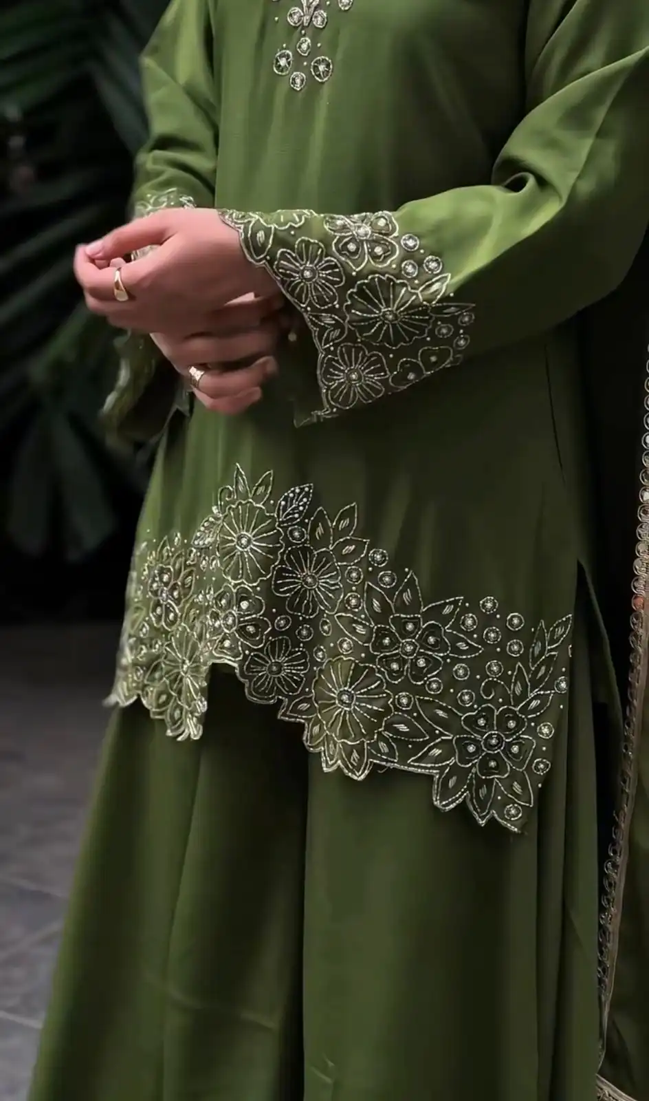 Mahendi Chinon Silk Embroidery Lace Work Salwar Suit - Image 2