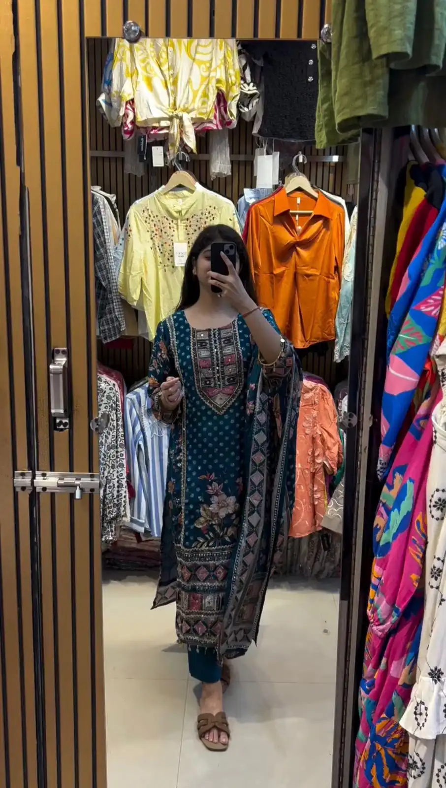 Blue Printed Chinon Lace Mirror Work Salwar Suit - Image 2