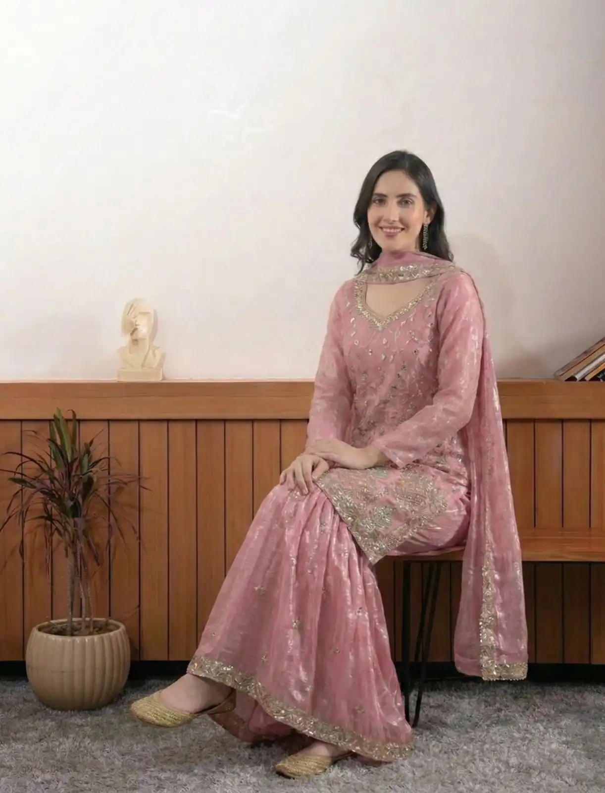 Peach Fendy Embroidery Bead Work Salwar Suit - Image 2