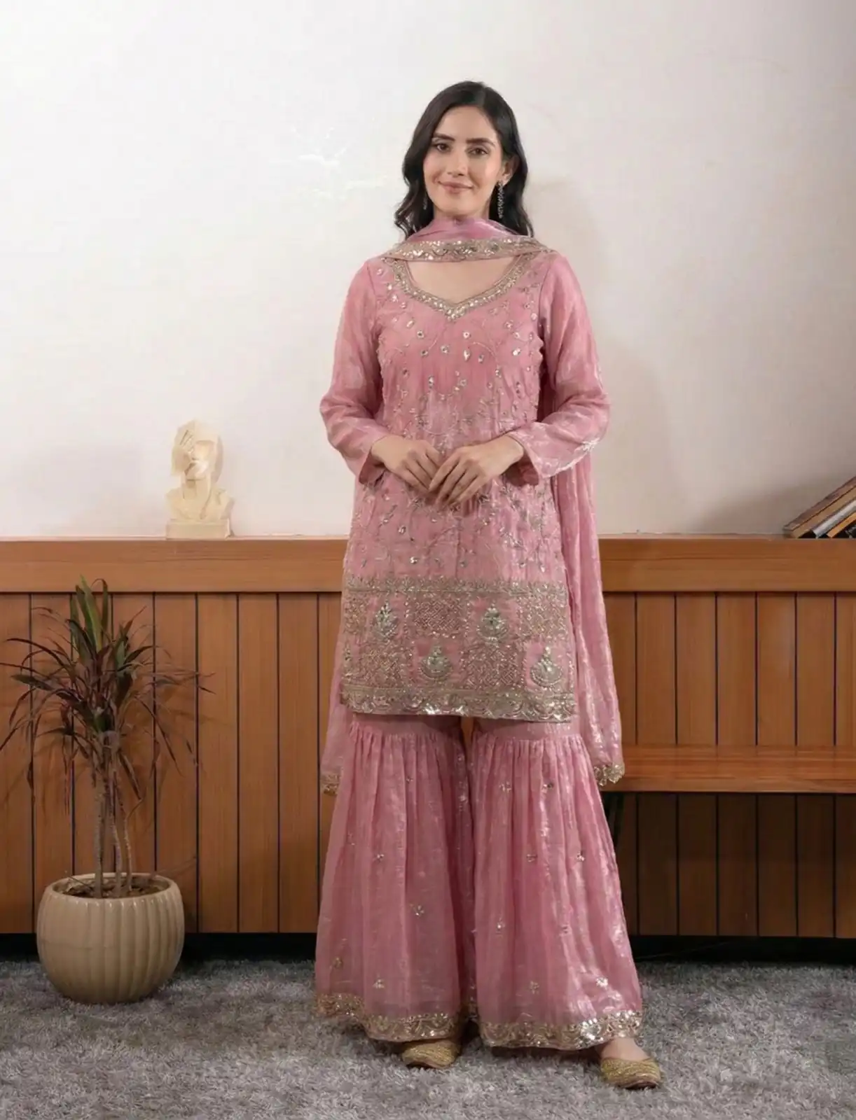 Peach Fendy Embroidery Bead Work Salwar Suit