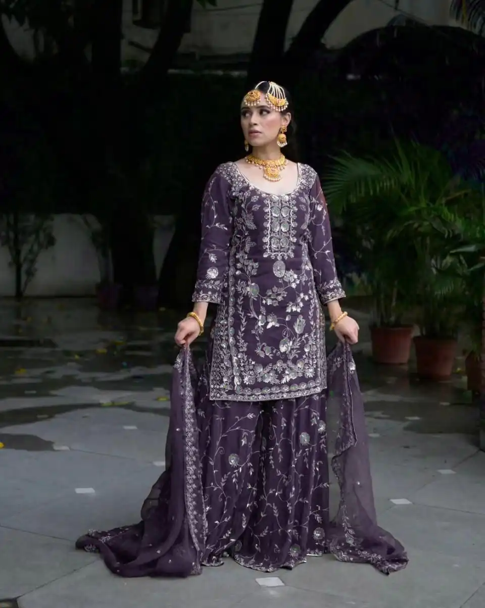 Purple Fox Georgette Embroidery Work Salwar Suit